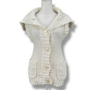 Free People Ivory‎ Chunky Knit Sleeveless Cardigan XS Vest Boho Cottagecore Cozy